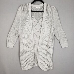 Maurices Size 0X Open Weave Cardigan Sweater Light Gray Coastal Grandmacore Cozy